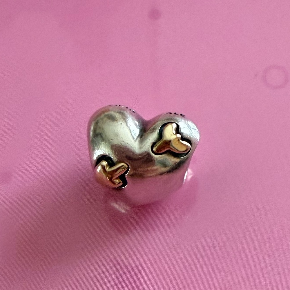 Retired Pandora 14k gold arrow silver heart charm